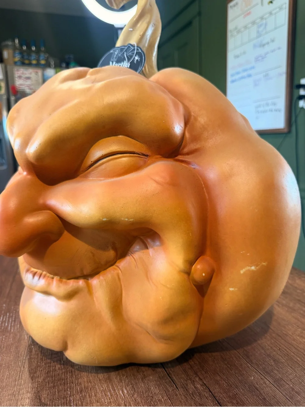 Martha Stewart Whimsical Orange Winking Pumpkin Sculpture with Gold Stem